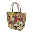 Golden Phoenix obi bag made from a vintage Japanese obi, with a golden phoenix among peonies and chrysanthemums