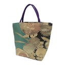 Jade Medallion obi bag made from a vintage Japanese obi, with gold chrysanthemums and coral roundels on teal and black