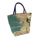 Jade Medallion obi bag made from a vintage Japanese obi, with gold chrysanthemums and coral roundels on teal and black, view 2