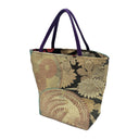 Jade Medallion obi bag made from a vintage Japanese obi, with gold chrysanthemums and coral roundels on teal and black, view 3