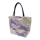 Lavender Waves obi bag made from a vintage Japanese obi, with purple and lilac seigaiha waves on silver