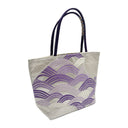 Lavender Waves obi bag made from a vintage Japanese obi, with purple and lilac seigaiha waves on silver, view 2