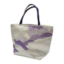 Lavender Waves obi bag made from a vintage Japanese obi, with purple and lilac seigaiha waves on silver, view 3