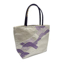 Lavender Waves obi bag made from a vintage Japanese obi, with purple and lilac seigaiha waves on silver, view 4