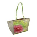 Lime Peony obi bag made from a vintage Japanese obi, with a large pink peony among lime green maple leaves, view 4