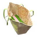 Lime Peony obi bag made from a vintage Japanese obi, with a large pink peony among lime green maple leaves, view 5