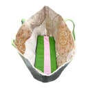 Lime Peony obi bag made from a vintage Japanese obi, with a large pink peony among lime green maple leaves, view 6
