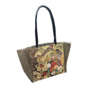 Midnight Phoenix obi bag made from a vintage Japanese obi, with a gold phoenix with flowing plumes among chrysanthemums on black, view 2
