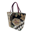 Midnight Wisteria obi bag made from a vintage Japanese obi, with hanging wisteria and large gold-outlined blossoms on black, view 3