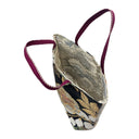 Midnight Wisteria obi bag made from a vintage Japanese obi, with hanging wisteria and large gold-outlined blossoms on black, view 5