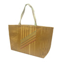 Mustard Stripes obi bag made from a vintage Japanese obi, with tone on tone stripes and diagonal bands of sage, gold and rust on mustard