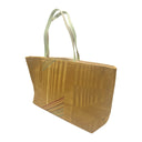 Mustard Stripes obi bag made from a vintage Japanese obi, with tone on tone stripes and diagonal bands of sage, gold and rust on mustard, view 3
