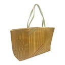 Mustard Stripes obi bag made from a vintage Japanese obi, with tone on tone stripes and diagonal bands of sage, gold and rust on mustard, view 4