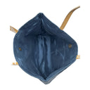 Navy Roundels obi bag made from a vintage Japanese obi, with three overlapping roundels of radiating spokes in gold, pale blue and bronze on navy, view 6