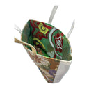 Ochre Butterfly obi bag made from a vintage Japanese obi, with large chrysanthemums and butterflies among small flowers on ochre, view 5