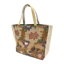 Ochre Butterfly obi bag made from a vintage Japanese obi, with large chrysanthemums and butterflies among small flowers on ochre