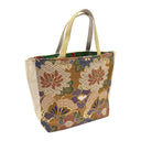 Ochre Butterfly obi bag made from a vintage Japanese obi, with large chrysanthemums and butterflies among small flowers on ochre, view 2
