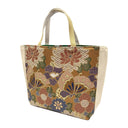 Ochre Butterfly obi bag made from a vintage Japanese obi, with large chrysanthemums and butterflies among small flowers on ochre, view 3