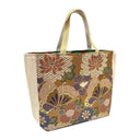 Ochre Butterfly obi bag made from a vintage Japanese obi, with large chrysanthemums and butterflies among small flowers on ochre, view 4