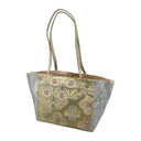 Olive Arabesque obi bag made from a vintage Japanese obi, with gold arabesques and flower roundels on olive green