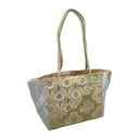 Olive Arabesque obi bag made from a vintage Japanese obi, with gold arabesques and flower roundels on olive green, view 2