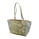 Olive Arabesque obi bag made from a vintage Japanese obi, with gold arabesques and flower roundels on olive green, view 3