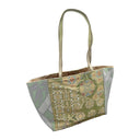 Olive Arabesque obi bag made from a vintage Japanese obi, with gold arabesques and flower roundels on olive green, view 4