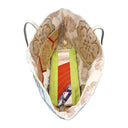 Olive Arabesque obi bag made from a vintage Japanese obi, with gold arabesques and flower roundels on olive green, view 6