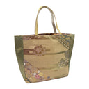 Olive Garden obi bag made from a vintage Japanese obi, with peonies and chrysanthemums over a gold lattice and hanging wisteria on olive, view 4