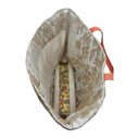 Olive Medallion obi bag made from a vintage Japanese obi, with large flower medallions over gold scrolls between olive diamond panels, view 6