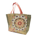 Olive Medallion obi bag made from a vintage Japanese obi, with large flower medallions over gold scrolls between olive diamond panels
