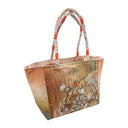 Peach Bamboo obi bag made from a vintage Japanese obi, with bamboo leaves and white blossom clusters on gold and peach, view 2