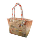 Peach Bamboo obi bag made from a vintage Japanese obi, with bamboo leaves and white blossom clusters on gold and peach, view 3