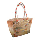 Peach Bamboo obi bag made from a vintage Japanese obi, with bamboo leaves and white blossom clusters on gold and peach, view 4