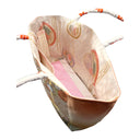 Peach Bamboo obi bag made from a vintage Japanese obi, with bamboo leaves and white blossom clusters on gold and peach, view 5