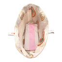 Peach Bamboo obi bag made from a vintage Japanese obi, with bamboo leaves and white blossom clusters on gold and peach, view 6