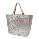 Pearl Phoenix obi bag made from a vintage Japanese obi, with a white phoenix among peonies, wisteria and chrysanthemums on pale silver, view 3