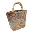 Peony Phoenix obi bag made from a vintage Japanese obi, with coral peonies, chrysanthemums and a phoenix on gold, view 2