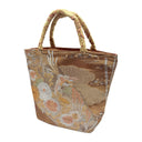 Peony Phoenix obi bag made from a vintage Japanese obi, with coral peonies, chrysanthemums and a phoenix on gold, view 3