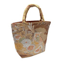 Peony Phoenix obi bag made from a vintage Japanese obi, with coral peonies, chrysanthemums and a phoenix on gold, view 4