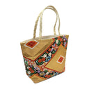 Phoenix Garden obi bag made from a vintage Japanese obi, with a phoenix and flowers flowing between golden diamonds, view 2