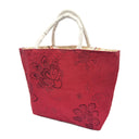 Ruby Damask obi bag made from a vintage Japanese obi, with tone on tone stylized flowers and scrolling vines on ruby red
