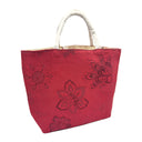 Ruby Damask obi bag made from a vintage Japanese obi, with tone on tone stylized flowers and scrolling vines on ruby red, view 4