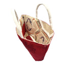 Ruby Damask obi bag made from a vintage Japanese obi, with tone on tone stylized flowers and scrolling vines on ruby red, view 5