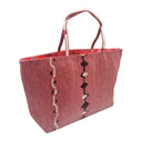Ruby Trail obi bag made from a vintage Japanese obi, with a band of dark diamonds and a wavy beige line on textured red, view 2