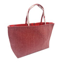 Ruby Trail obi bag made from a vintage Japanese obi, with a band of dark diamonds and a wavy beige line on textured red, view 4