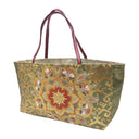 Sage Hosoge obi bag made from a vintage Japanese obi, with large hosoge flower medallions on sage green and gold