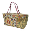 Sage Hosoge obi bag made from a vintage Japanese obi, with large hosoge flower medallions on sage green and gold, view 3