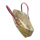 Sage Hosoge obi bag made from a vintage Japanese obi, with large hosoge flower medallions on sage green and gold, view 5