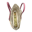 Sage Hosoge obi bag made from a vintage Japanese obi, with large hosoge flower medallions on sage green and gold, view 6